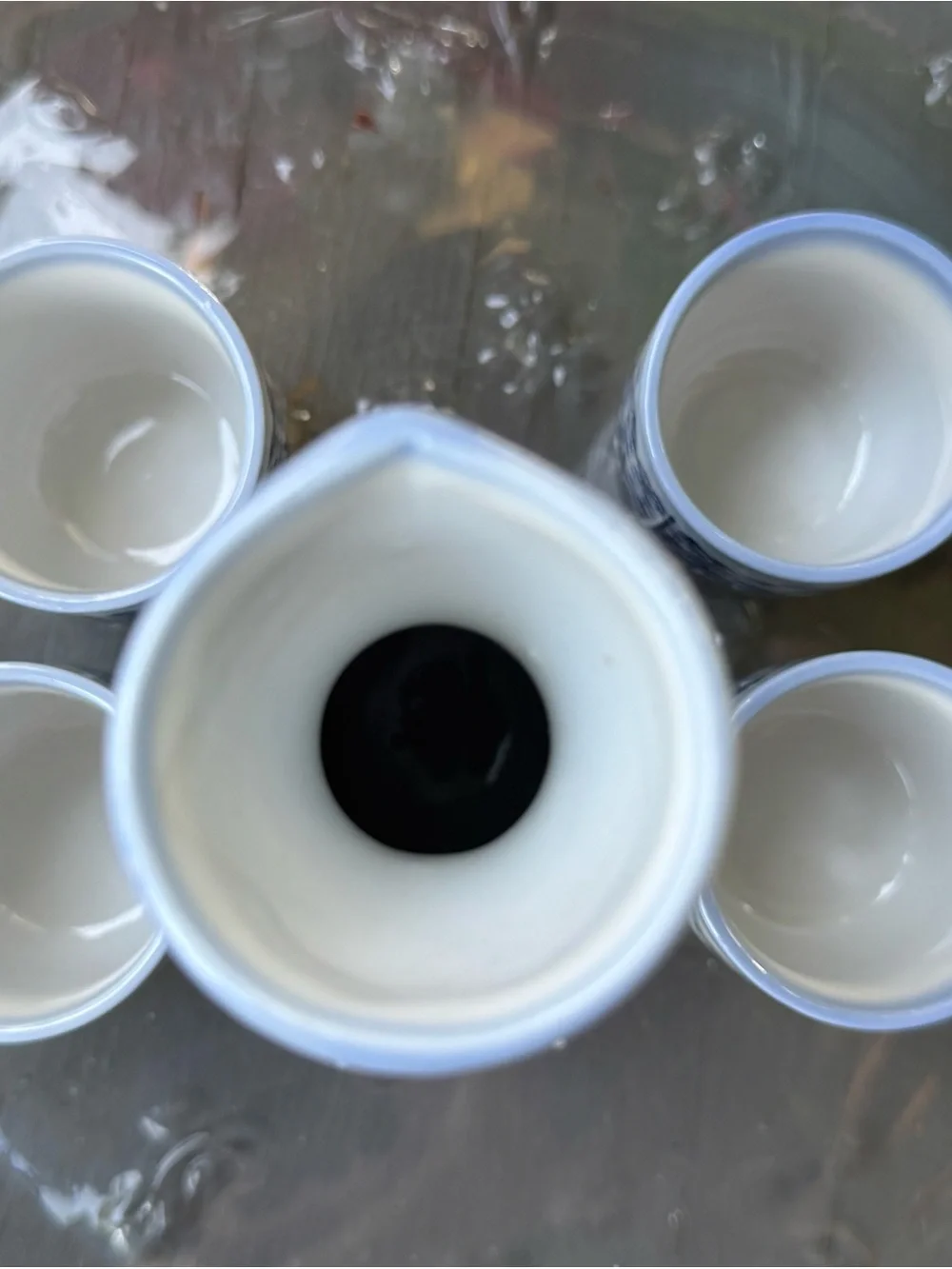 Kafuh Japan Blue & White Bamboo Porcelain Vintage Sake Set - 5 Pc